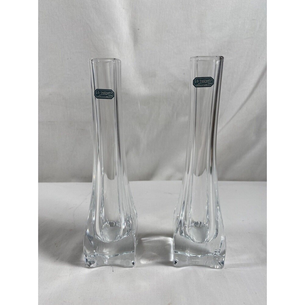 Pair of J G Durand Crystal Vase France Bud Vase 8” Signed w/Tag #594